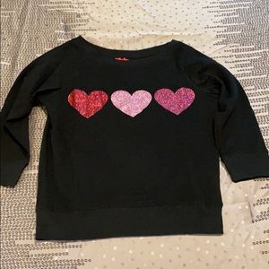 Sweet Treat Wide Neckline Glitter Heart Sweatshirt